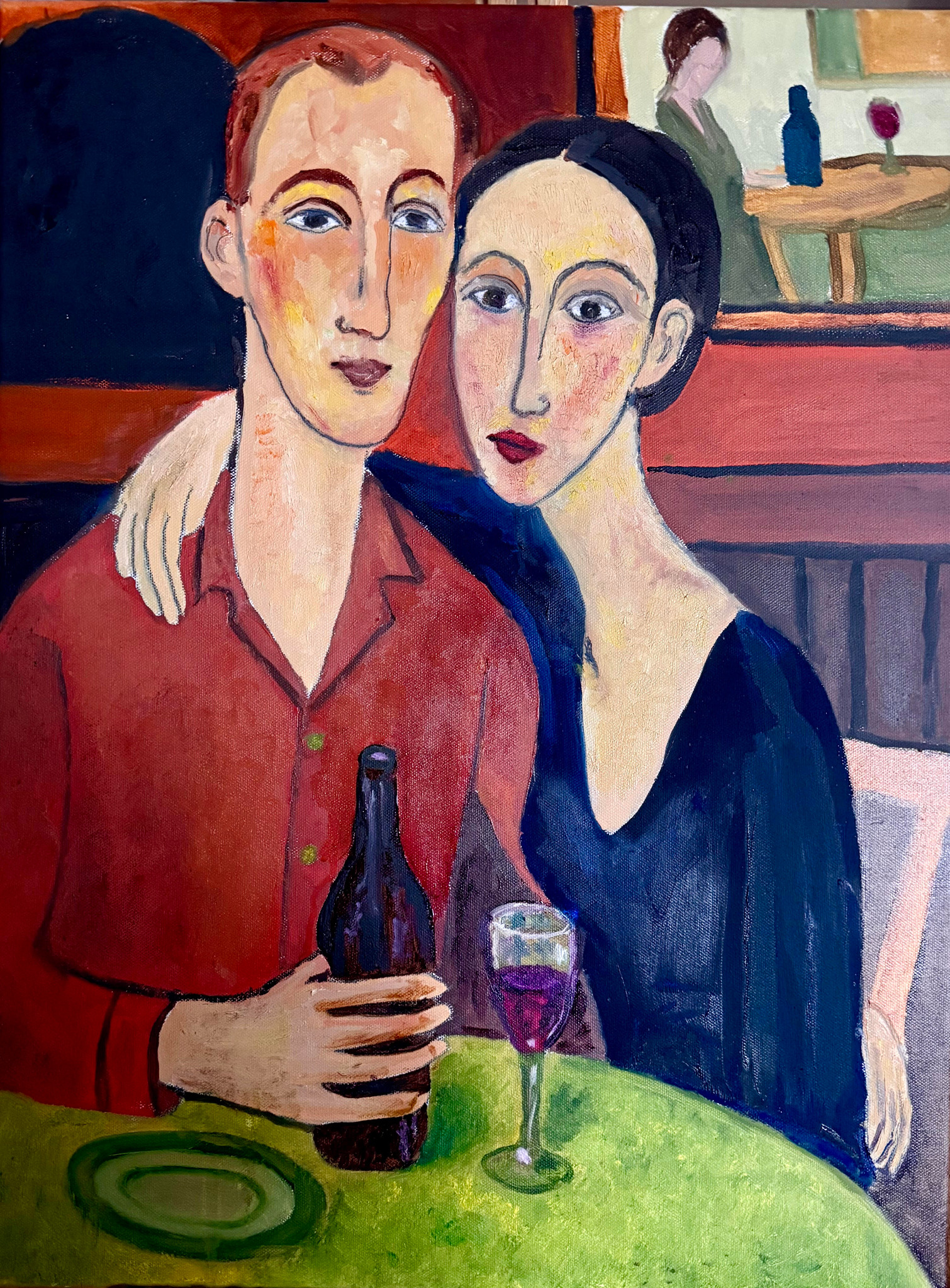Couple at Green Table, painting by Robert G. Fishman