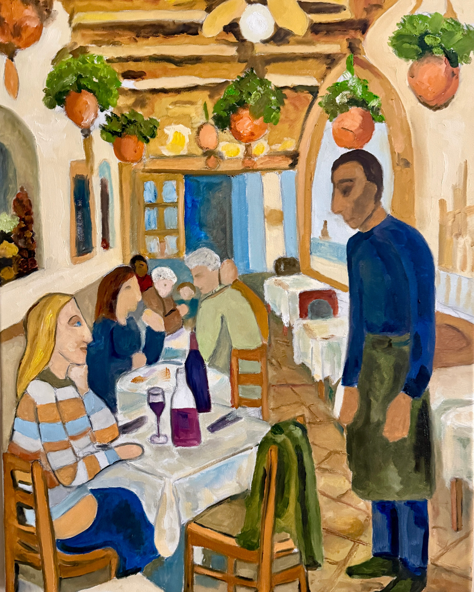 The Waiter in Blue, an oil painting by Robert G. Fishman