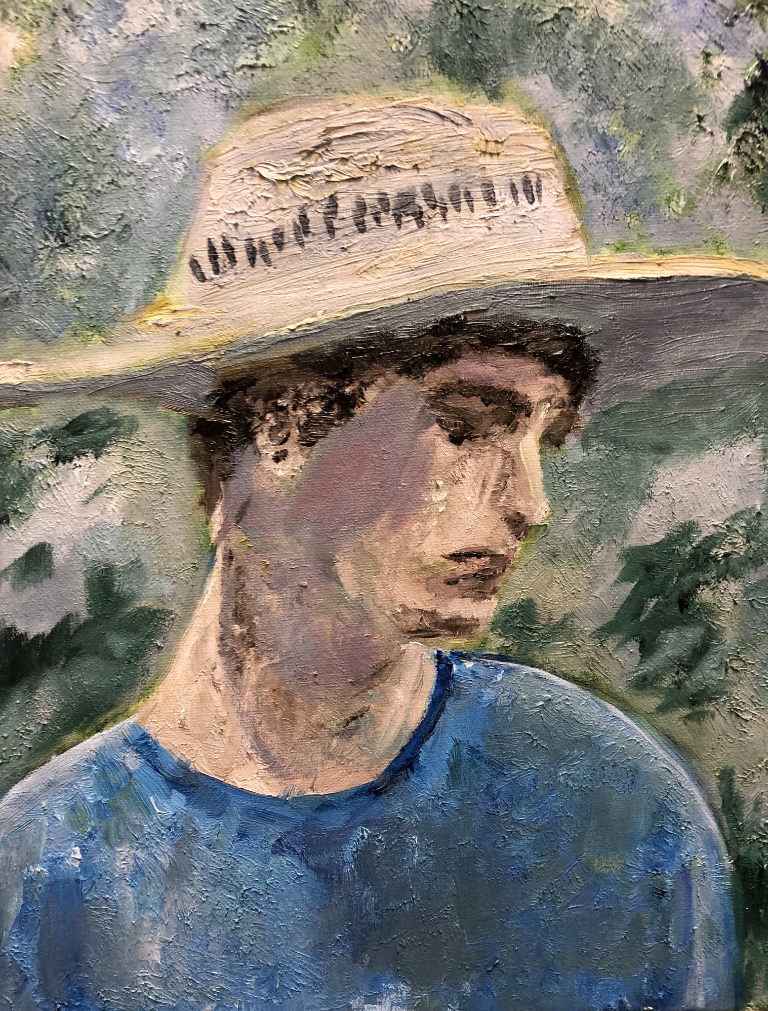 Young Man in Straw Hat, painting by Robert G. Fishman